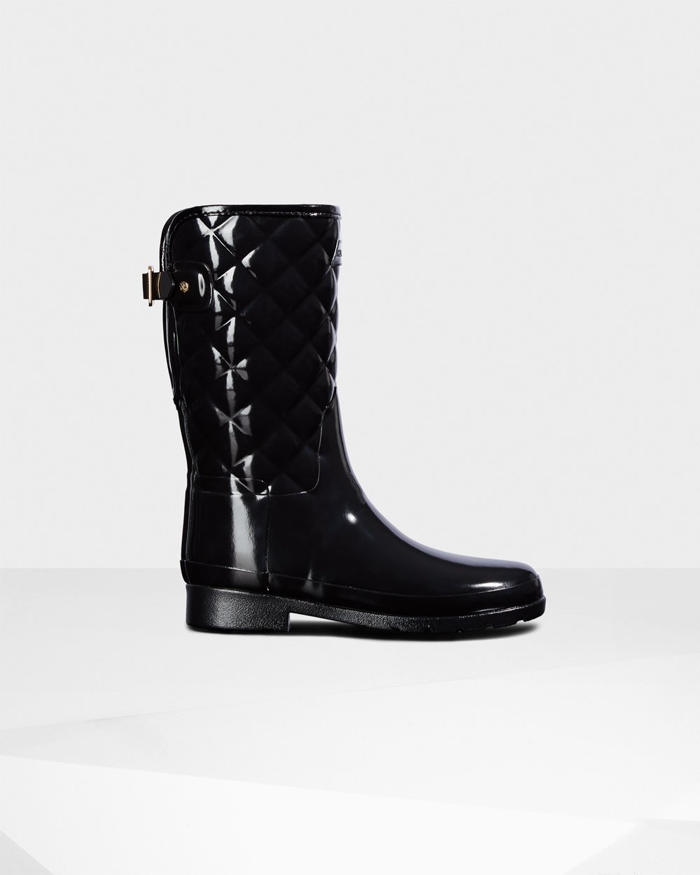 Hunter Refined Slim Fit Adjustable Quilted For Women - Short Rain Boots Black | India QTZER8194